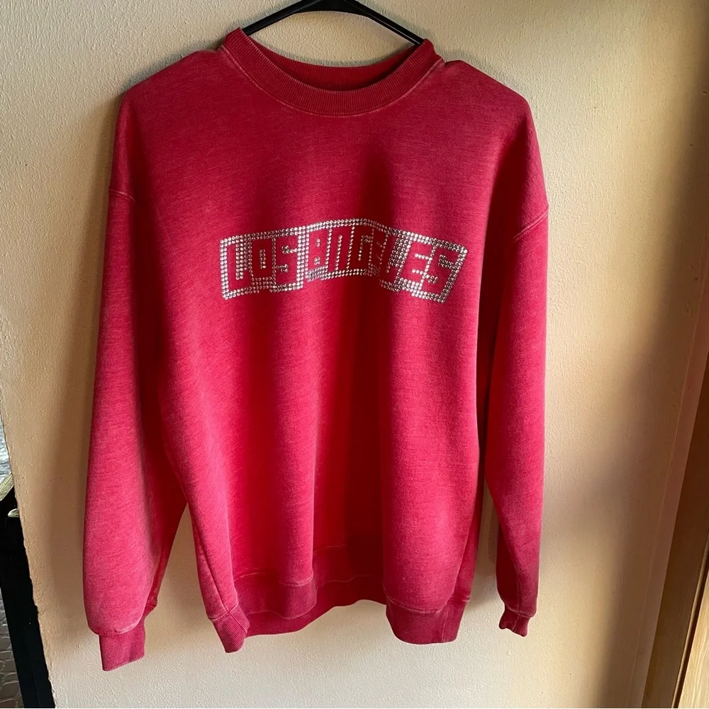 Los Angeles Blingy Crewneck Oversized Heavyweight Sweatshirt. Red Heather. Small - Picture 3 of 9